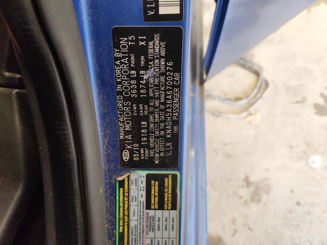 2010 Kia Rio Lx VIN: KNADH5A36A6700276 Lot: 89450215