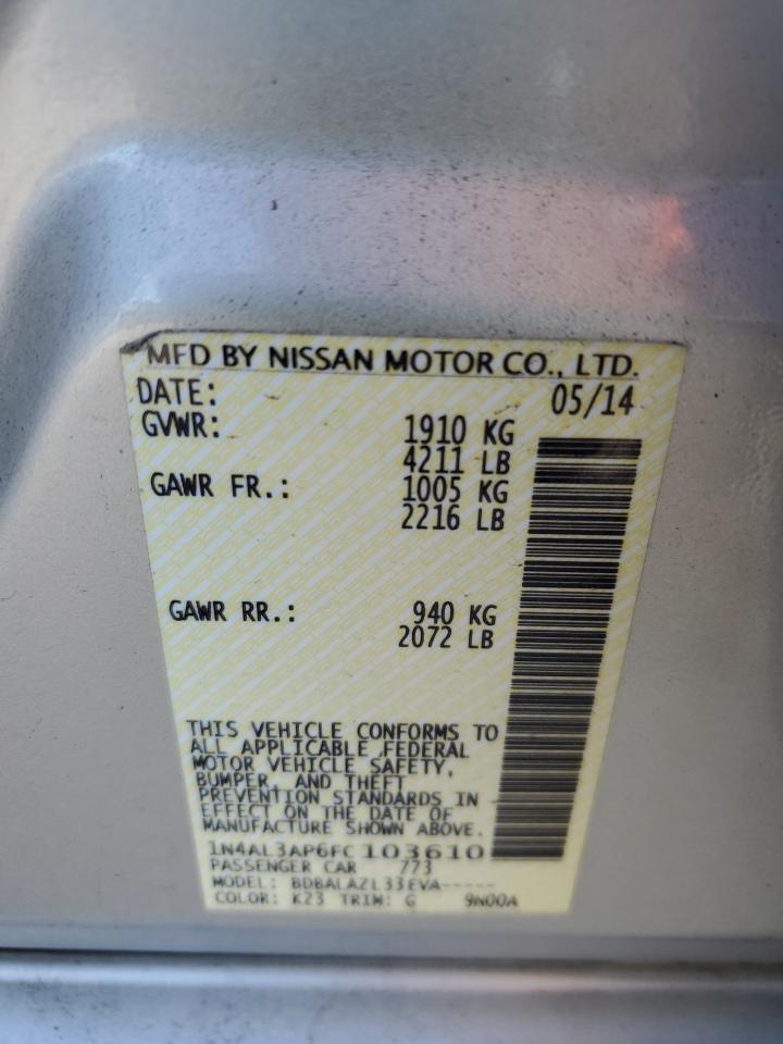 2015 Nissan Altima 2.5 VIN: 1N4AL3AP6FC103610 Lot: 81897675