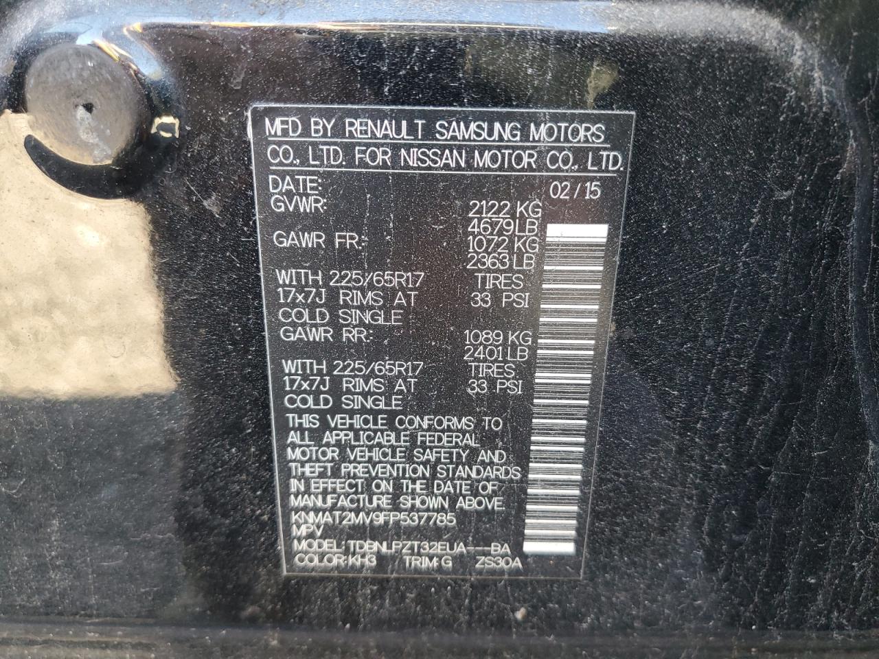 2015 Nissan Rogue S VIN: KNMAT2MV9FP537785 Lot: 84301665