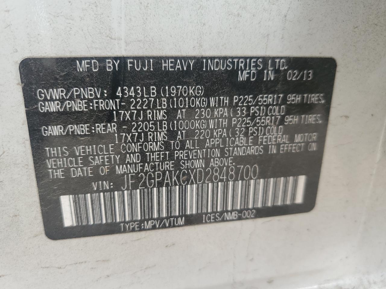 2013 Subaru Xv Crosstrek 2.0 Limited VIN: JF2GPAKCXD2848700 Lot: 86477135