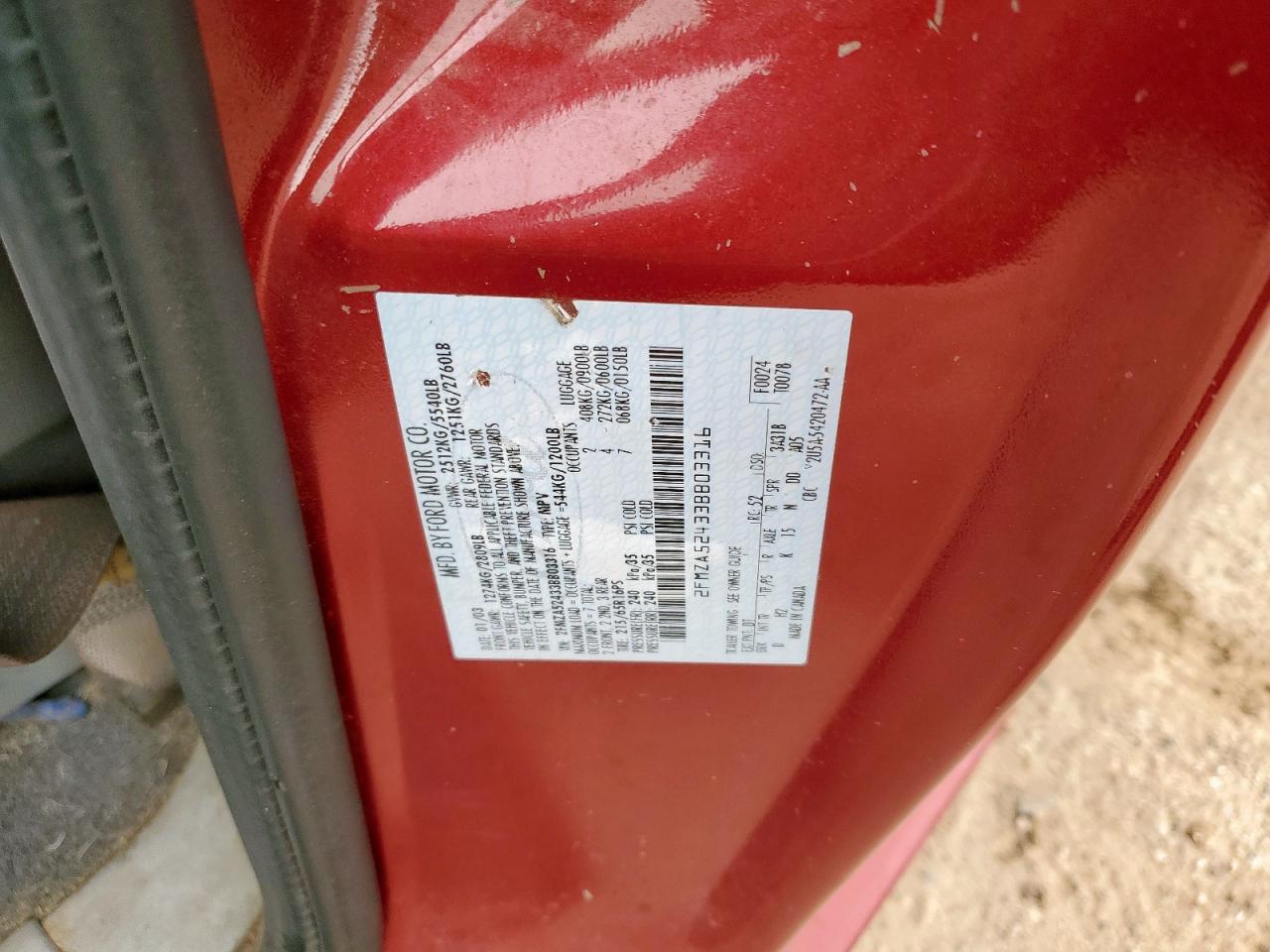2003 Ford Windstar Se VIN: 2FMZA52433BB03316 Lot: 82340135