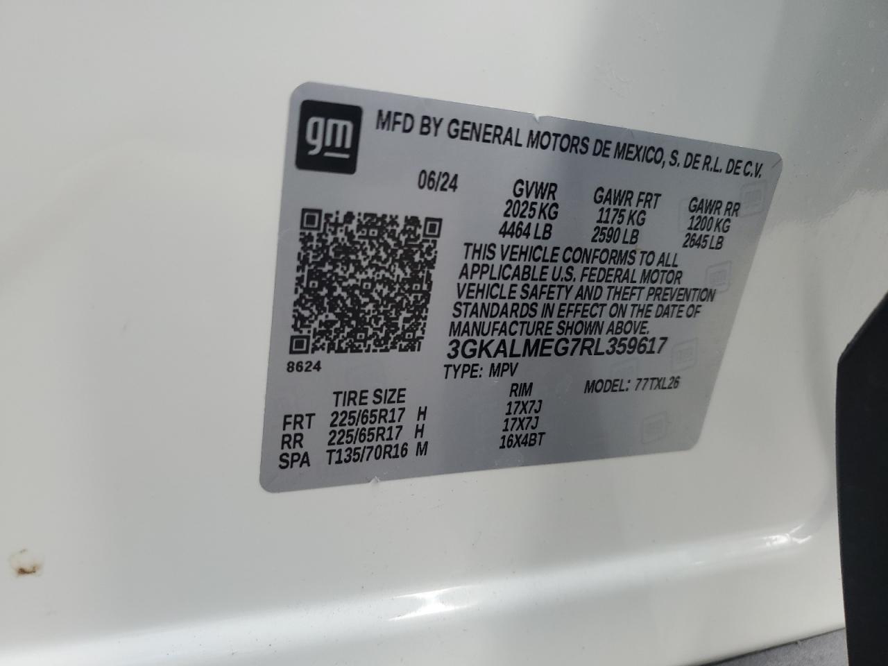 2024 GMC Terrain Sle VIN: 3GKALMEG7RL359617 Lot: 86269205