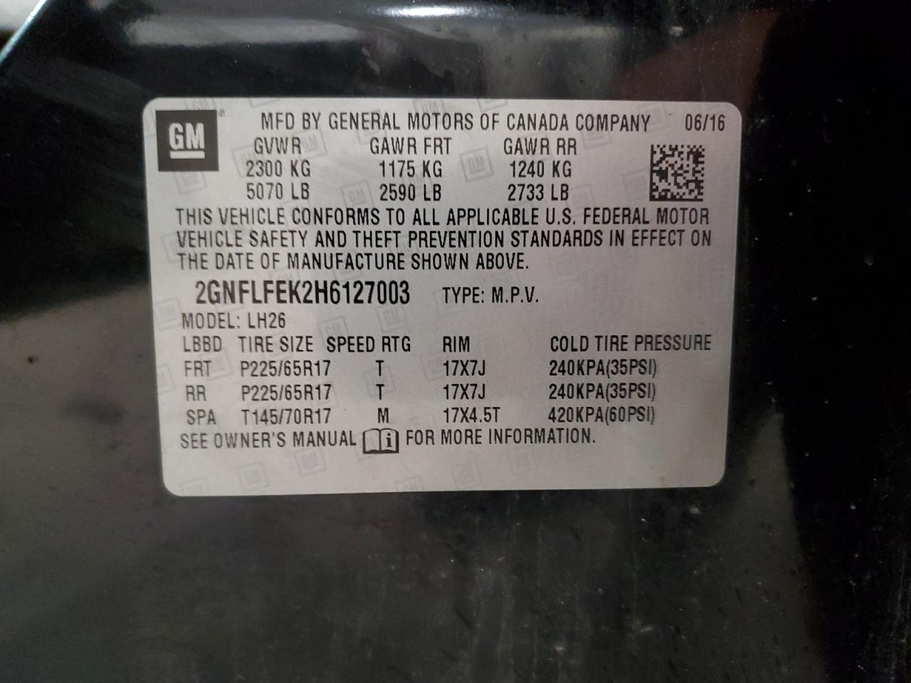 2017 Chevrolet Equinox Lt VIN: 2GNFLFEK2H6127003 Lot: 85088335