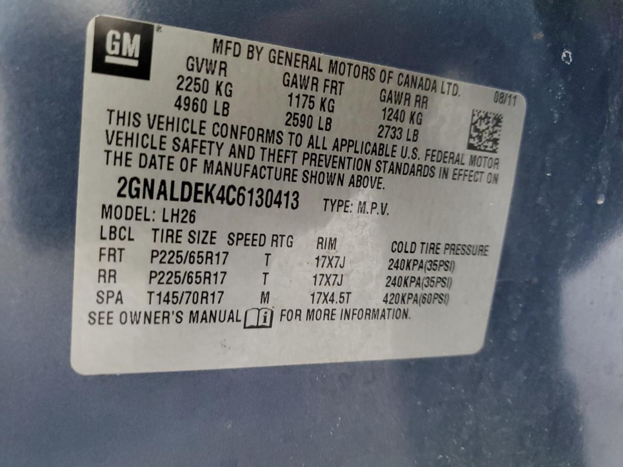 2012 Chevrolet Equinox Lt VIN: 2GNALDEK4C6130413 Lot: 82411485