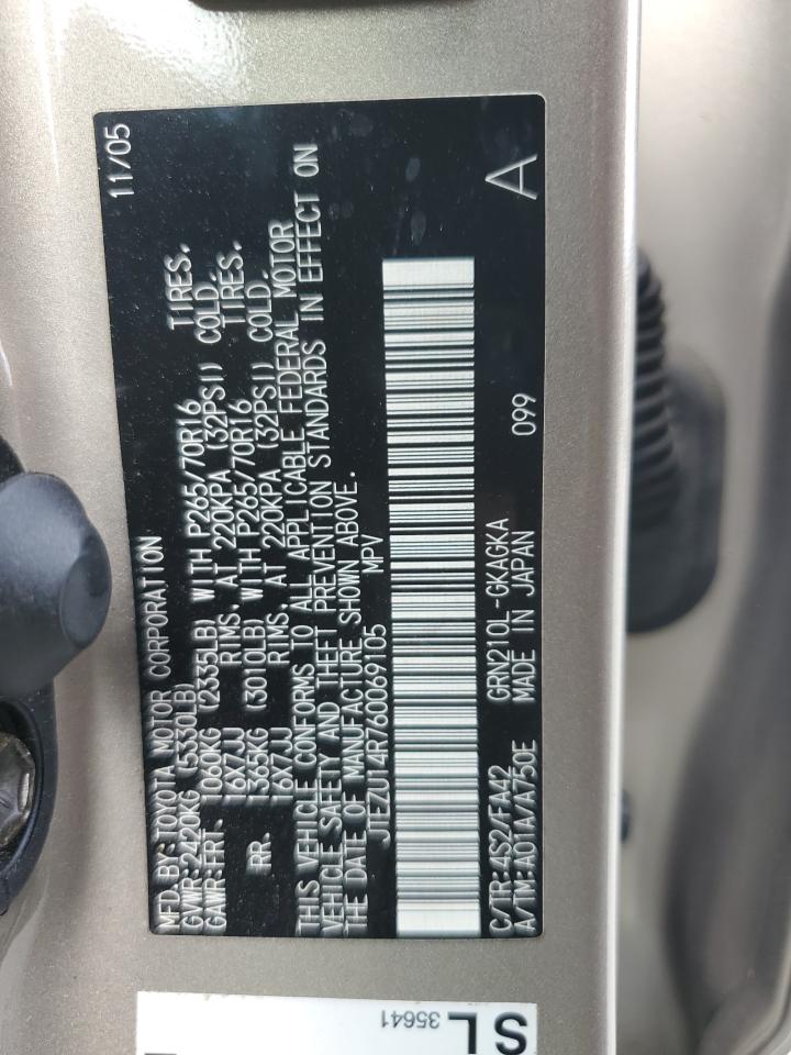 2006 Toyota 4Runner Sr5 VIN: JTEZU14R760069105 Lot: 85573445