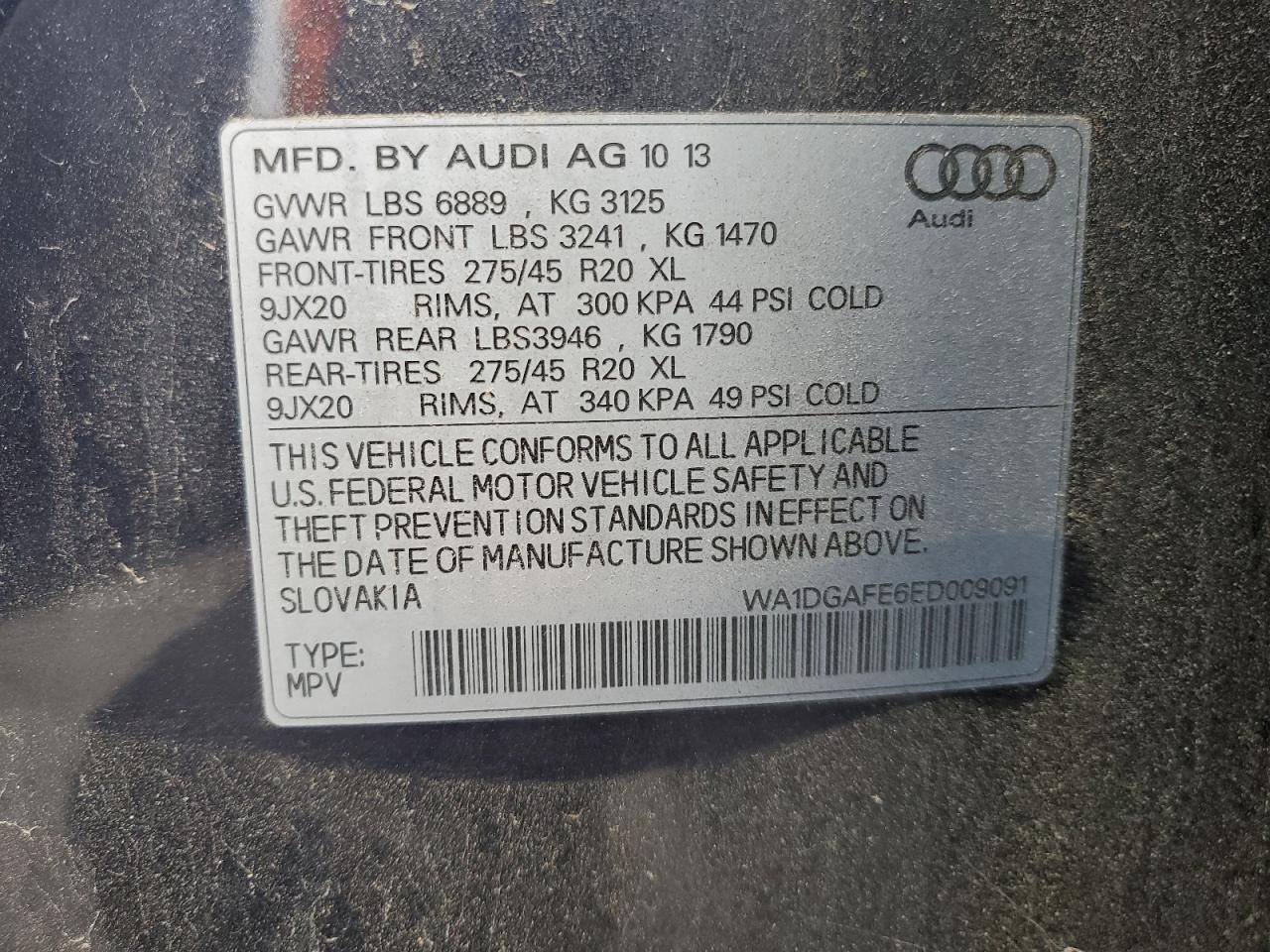 2014 Audi Q7 Prestige VIN: WA1DGAFE6ED009091 Lot: 89849465