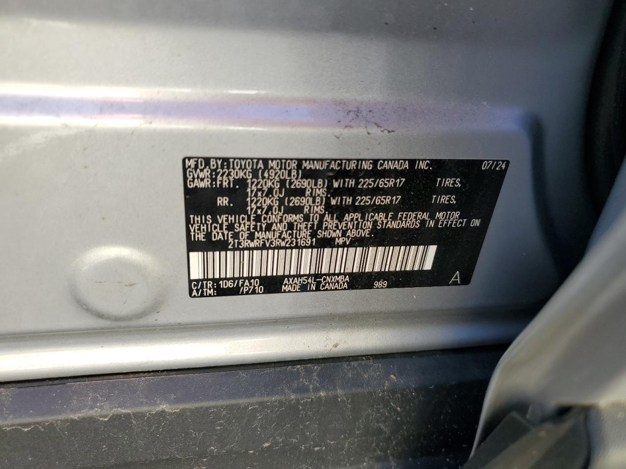 2024 Toyota Rav4 Xle VIN: 2T3RWRFV3RW231691 Lot: 84450745