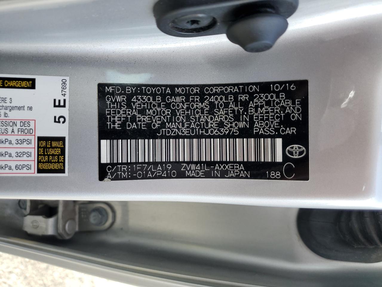 2017 Toyota Prius V VIN: JTDZN3EU1HJ063975 Lot: 86537965