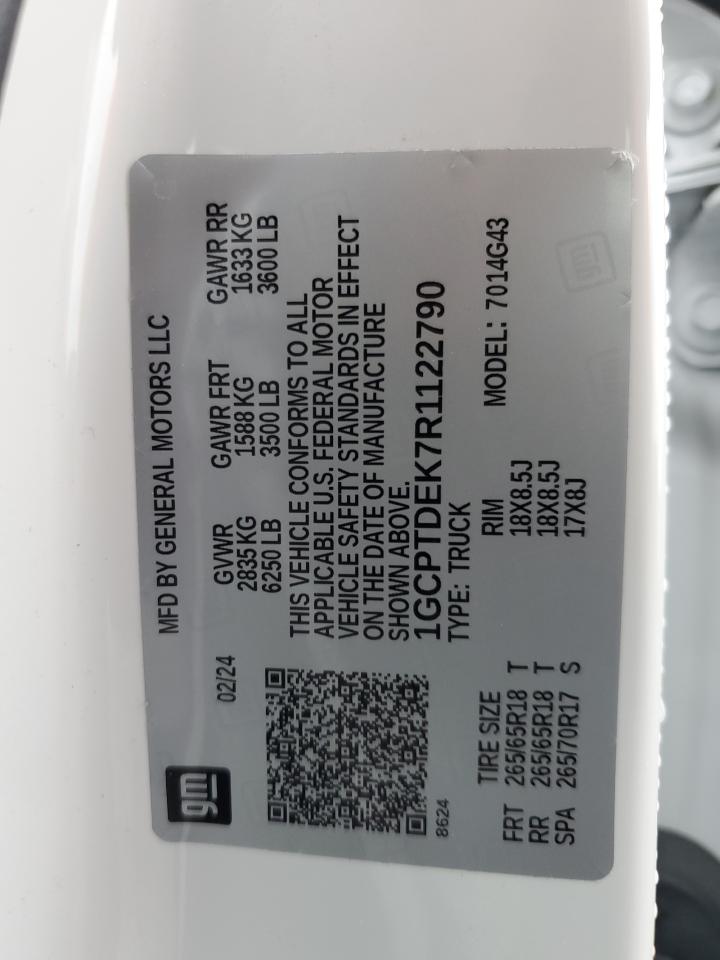 2024 Chevrolet Colorado Z71 VIN: 1GCPTDEK7R1122790 Lot: 82333525