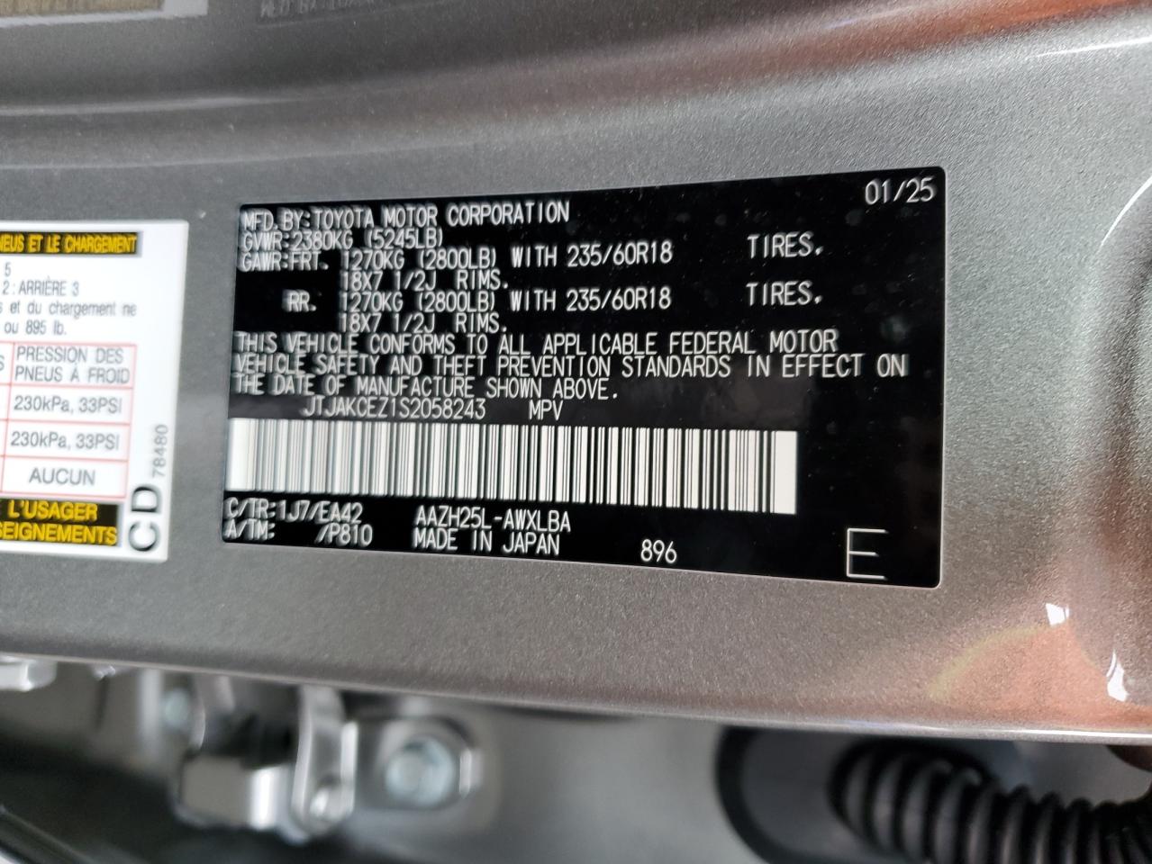 2025 Lexus Nx 350H Base VIN: JTJAKCEZ1S2058243 Lot: 90945765