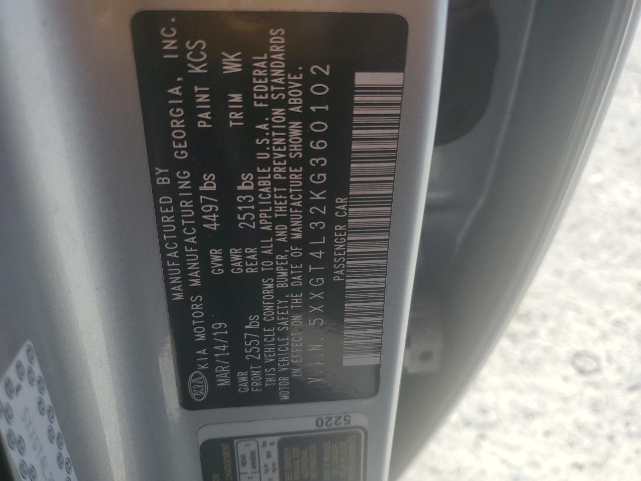 2019 Kia Optima Lx VIN: 5XXGT4L32KG360102 Lot: 82415785