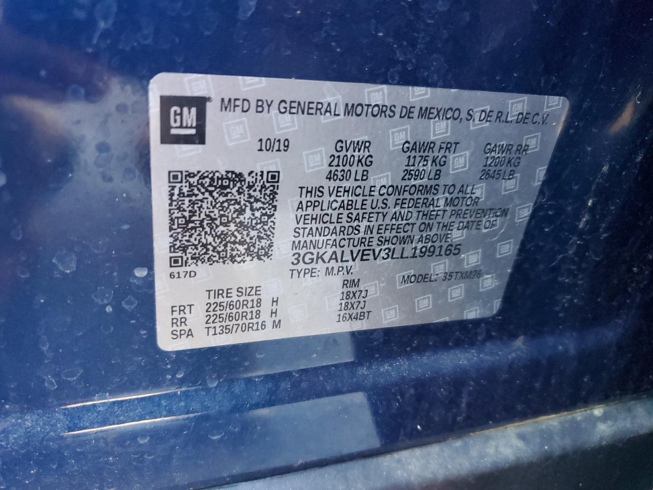 2020 GMC Terrain Slt VIN: 3GKALVEV3LL199165 Lot: 86219675