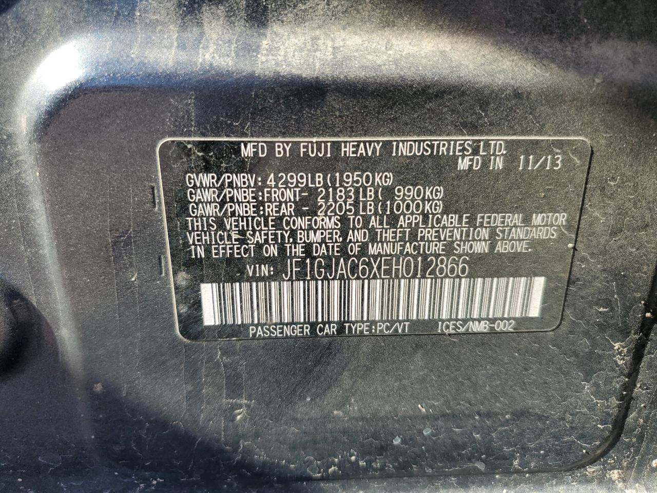 2014 Subaru Impreza Premium VIN: JF1GJAC6XEH012866 Lot: 85879025