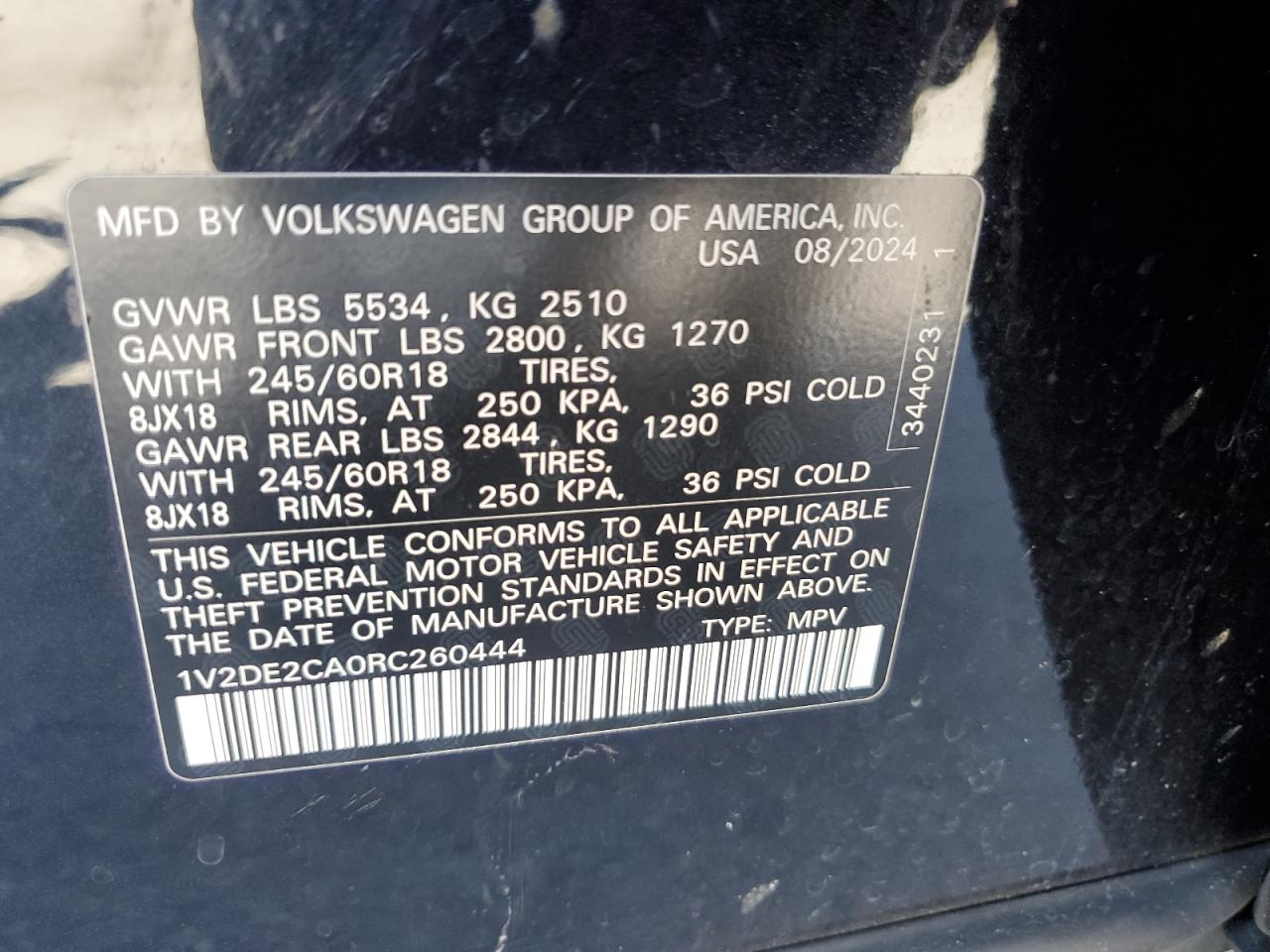 2024 Volkswagen Atlas Cross Sport Se VIN: 1V2DE2CA0RC260444 Lot: 86217475