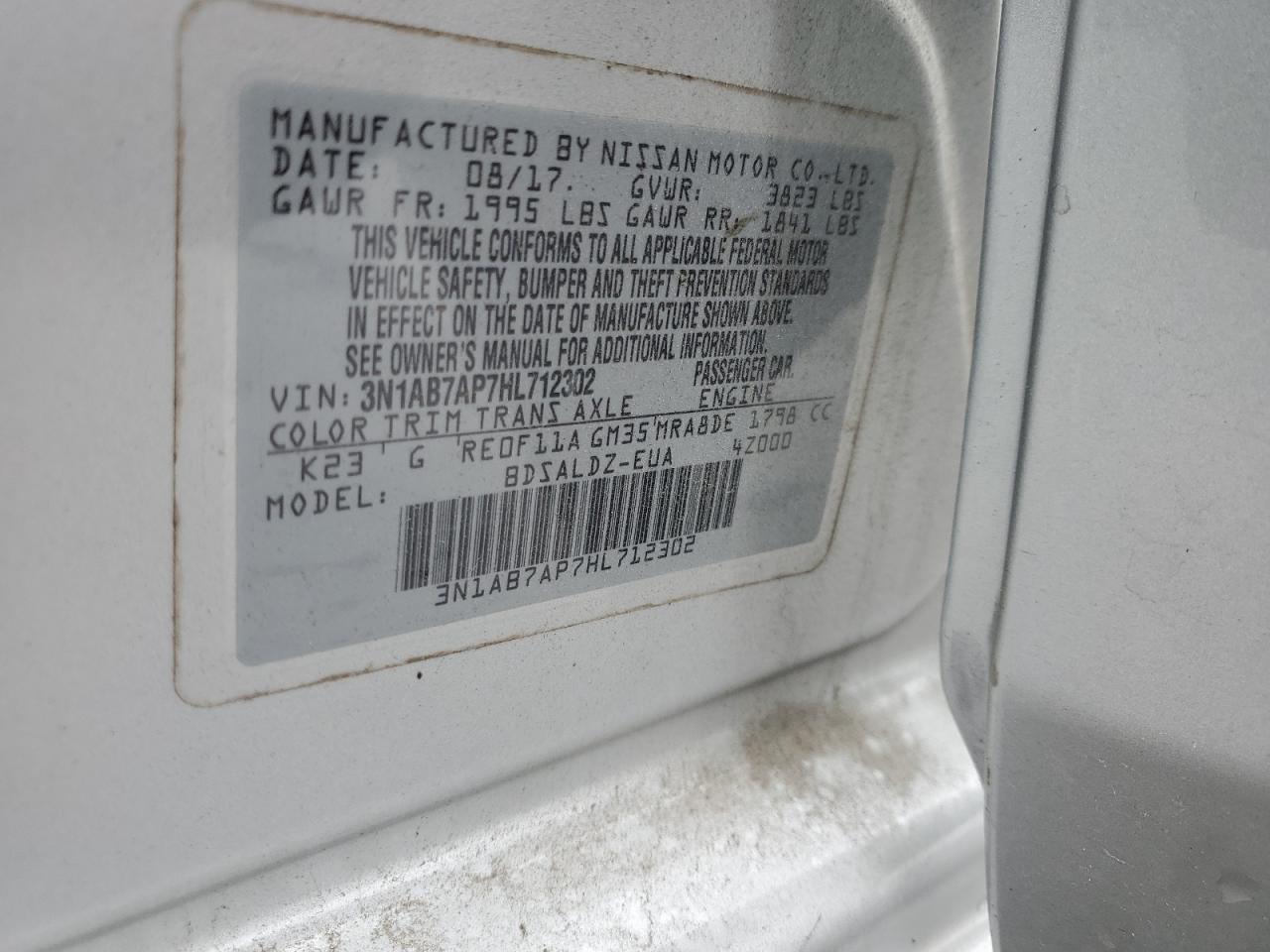 2017 Nissan Sentra S VIN: 3N1AB7AP7HL712302 Lot: 90271155