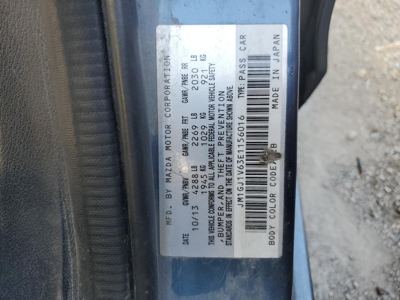 2014 Mazda 6 Touring VIN: JM1GJ1V63E1156016 Lot: 86780845