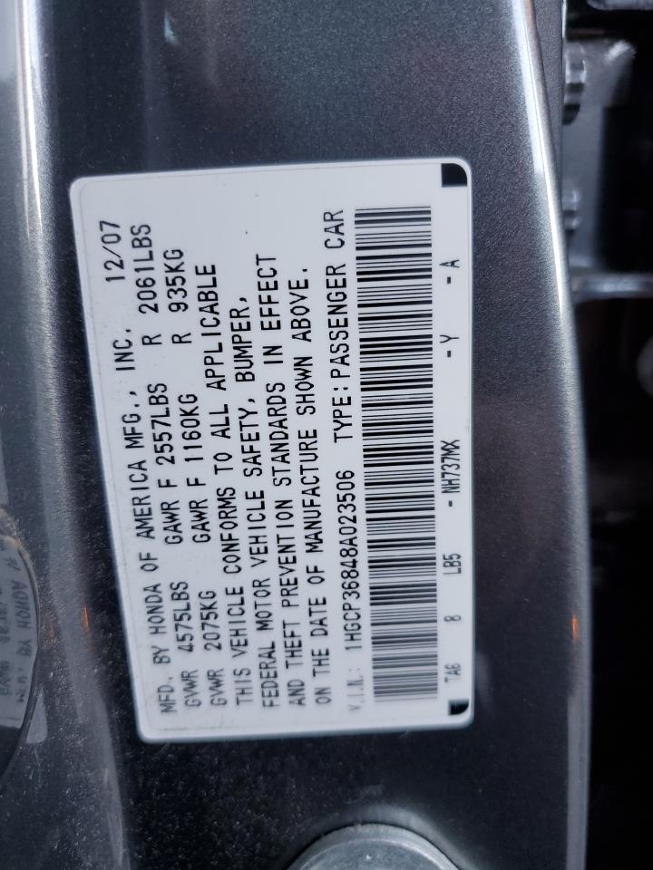 2008 Honda Accord Exl VIN: 1HGCP36848A023506 Lot: 82332955
