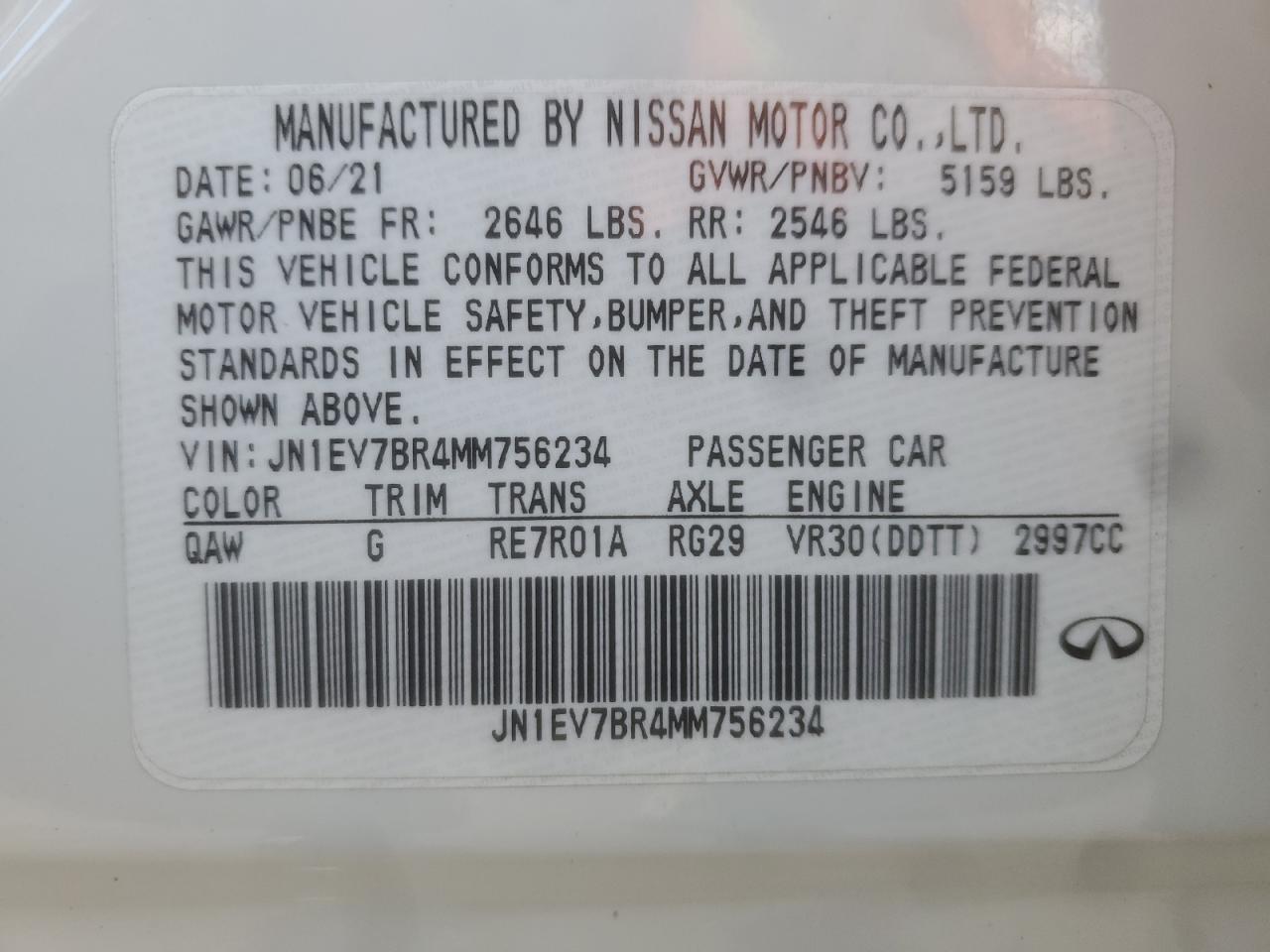 2021 Infiniti Q50 Luxe VIN: JN1EV7BR4MM756234 Lot: 82398785