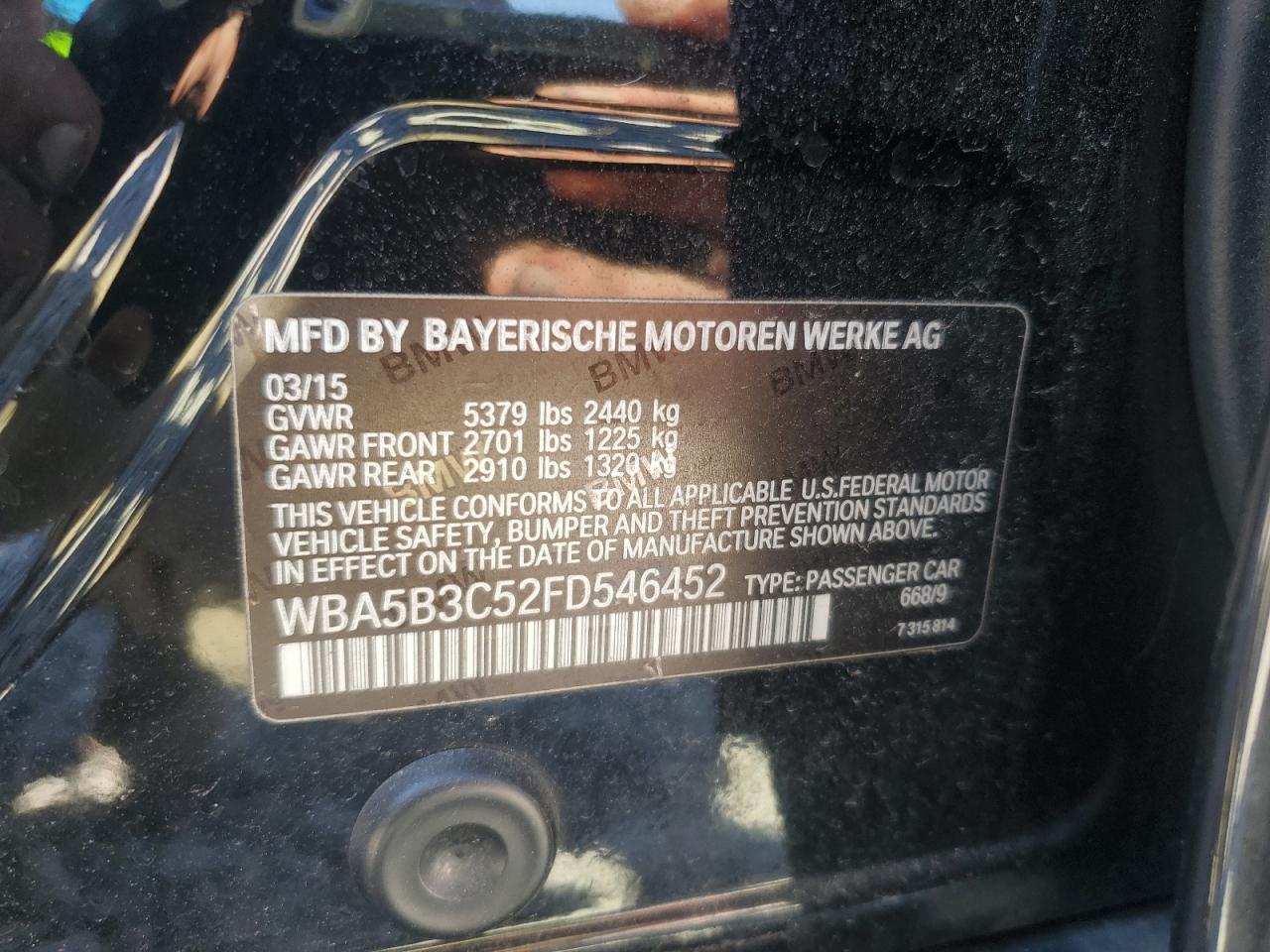 2015 BMW 535 Xi VIN: WBA5B3C52FD546452 Lot: 86766045