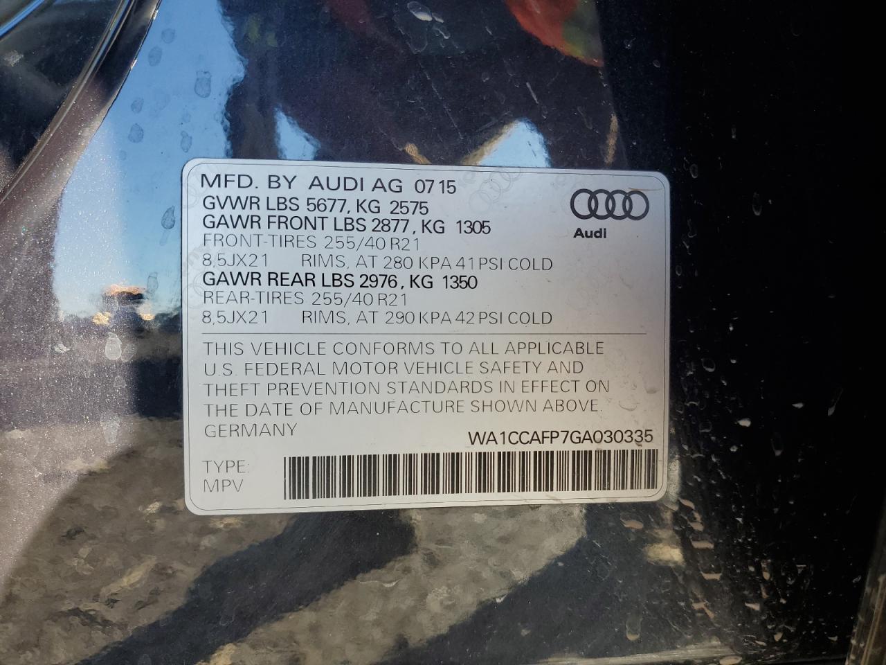 2016 Audi Sq5 Premium Plus VIN: WA1CCAFP7GA030335 Lot: 89515515