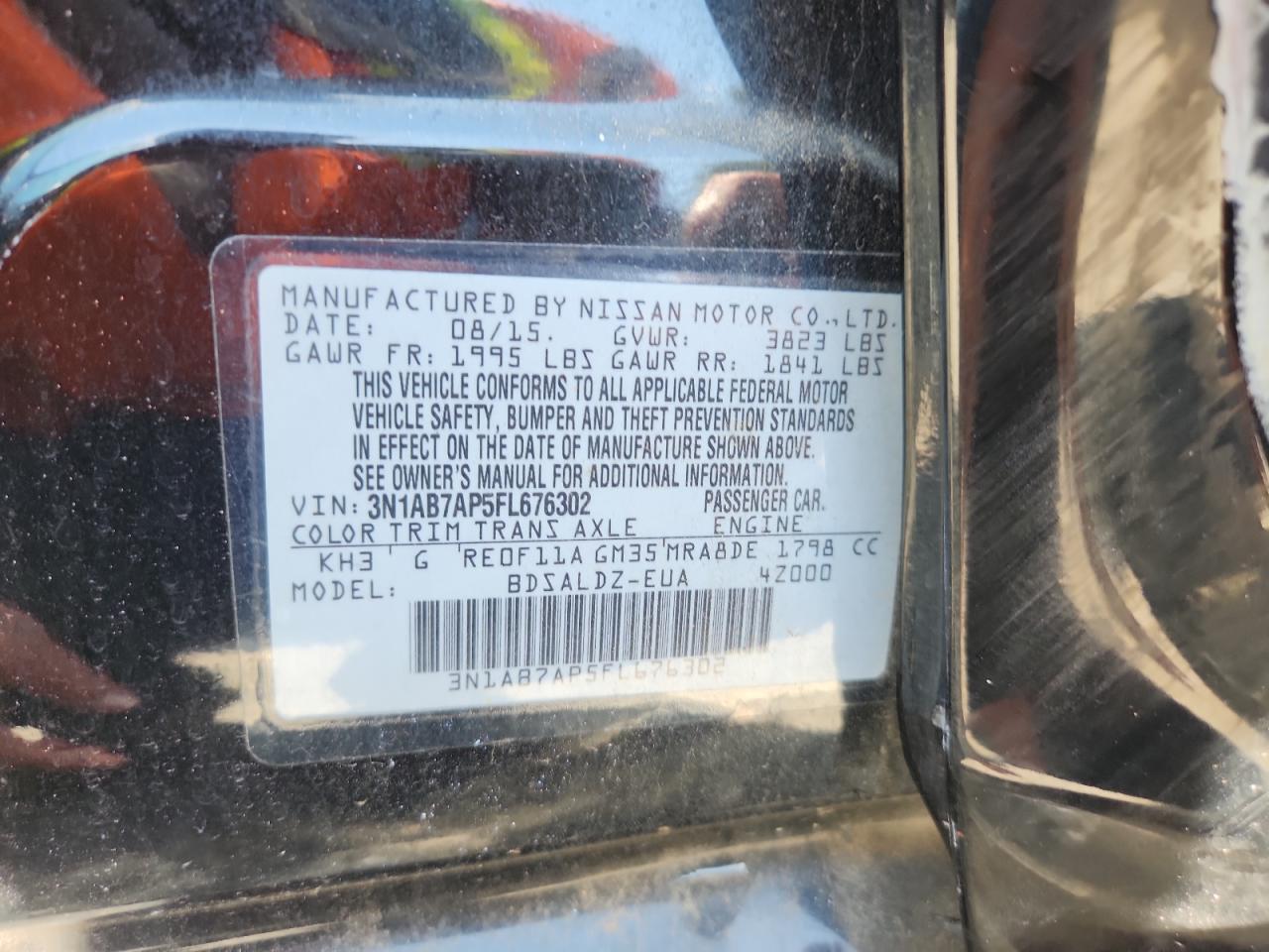 2015 Nissan Sentra S VIN: 3N1AB7AP5FL676302 Lot: 84945565