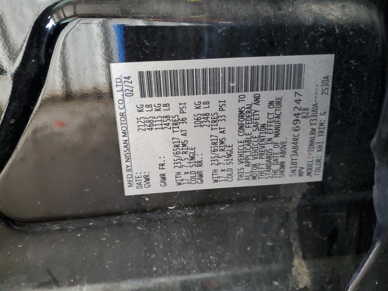 2024 Nissan Rogue S VIN: 5N1BT3AB4RC694247 Lot: 82439625