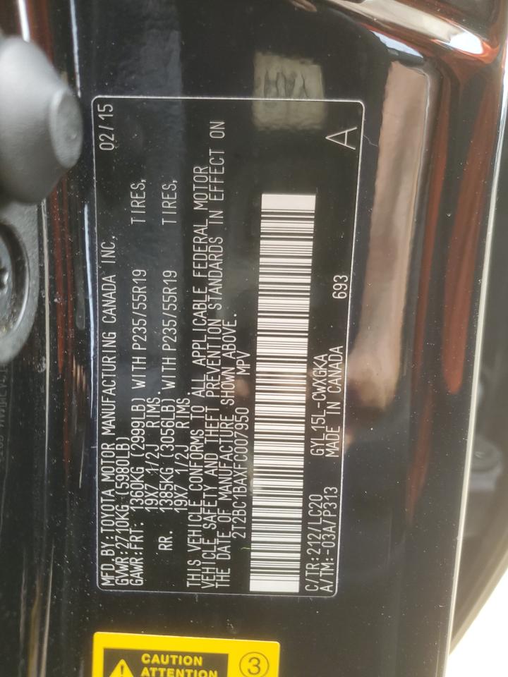 2015 Lexus Rx 450H VIN: 2T2BC1BAXFC007950 Lot: 85372095