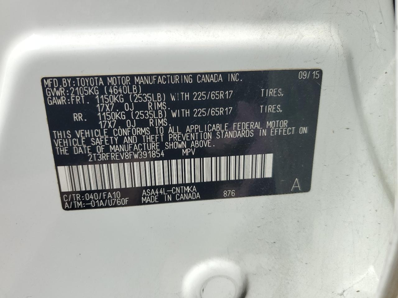 2015 Toyota Rav4 Xle VIN: 2T3RFREV8FW391854 Lot: 84655815