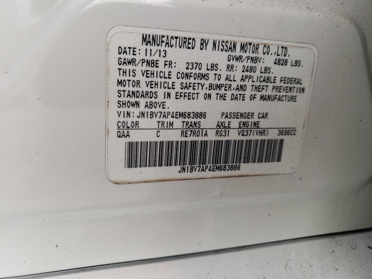 2014 Infiniti Q50 Base VIN: JN1BV7AP4EM683886 Lot: 84919425