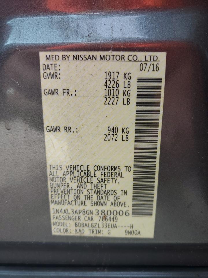 2016 Nissan Altima 2.5 VIN: 1N4AL3AP8GN380006 Lot: 82370745