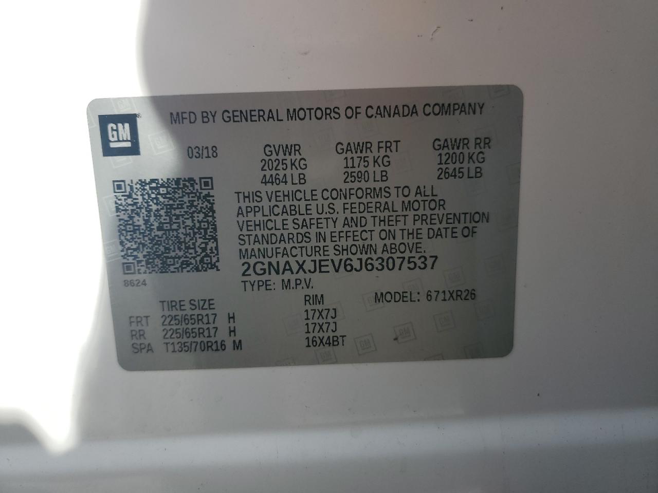 2018 Chevrolet Equinox Lt VIN: 2GNAXJEV6J6307537 Lot: 84284115