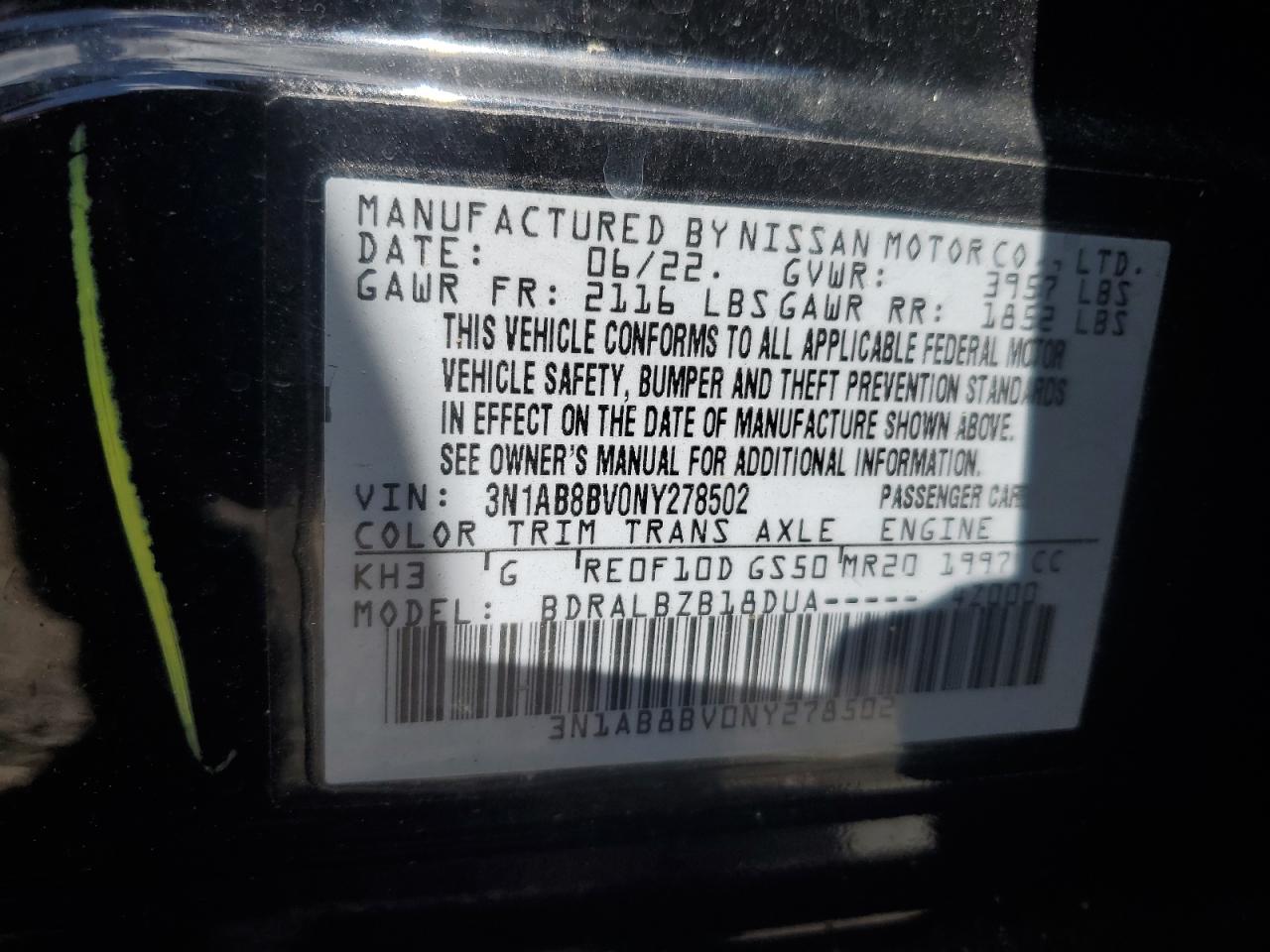 2022 Nissan Sentra S VIN: 3N1AB8BV0NY278502 Lot: 90405445