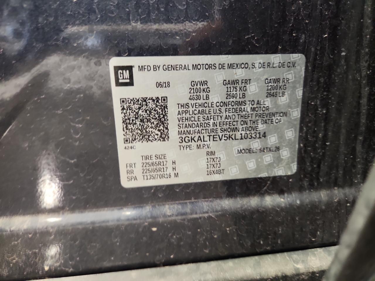 2019 GMC Terrain Sle VIN: 3GKALTEV5KL103314 Lot: 86793665