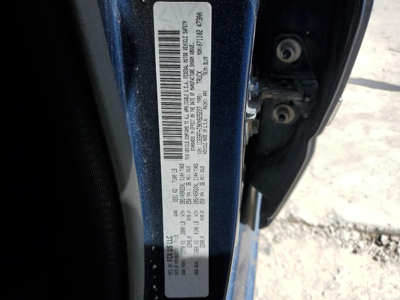 2019 Ram 1500 Limited VIN: 1C6SRFHT9KN925227 Lot: 90807555