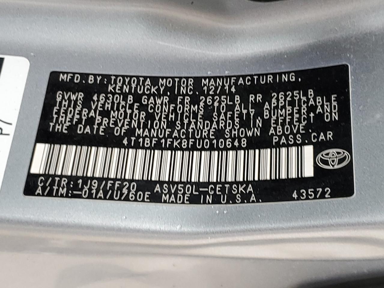 2015 Toyota Camry Le VIN: 4T1BF1FK8FU010648 Lot: 87374765