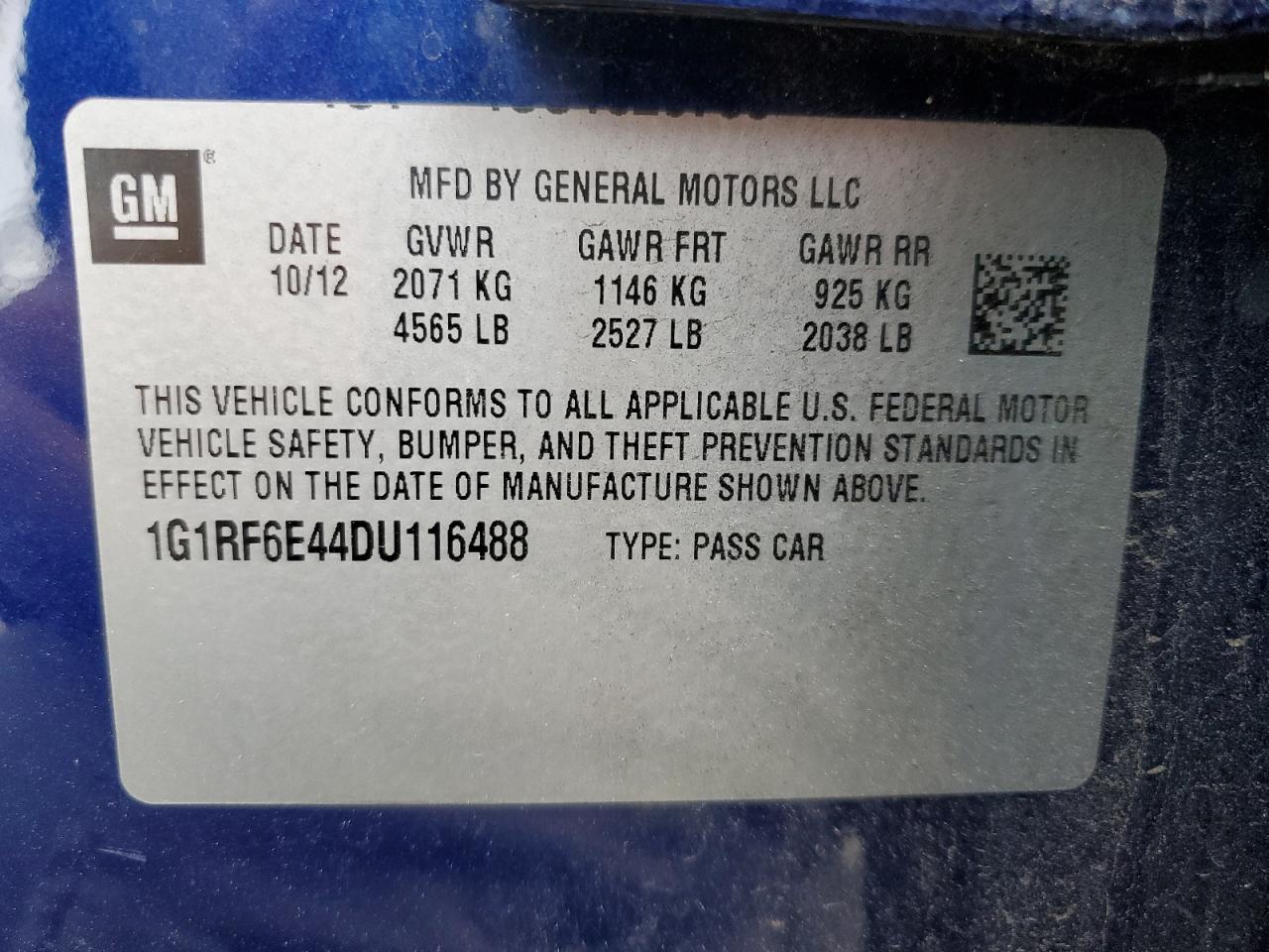 2013 Chevrolet Volt VIN: 1G1RF6E44DU116488 Lot: 84993725