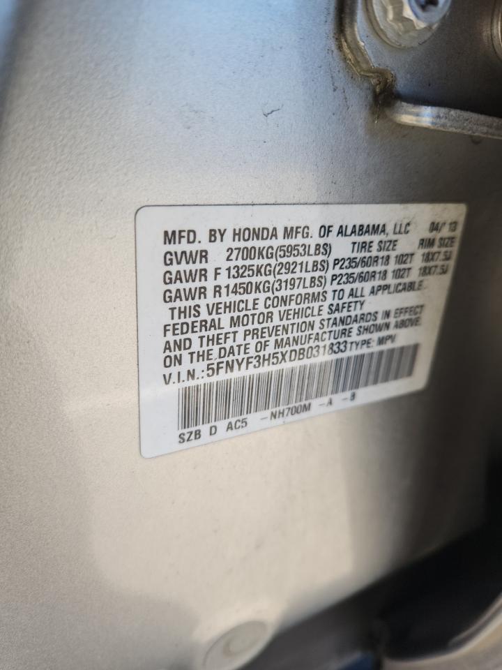 2013 Honda Pilot Exl VIN: 5FNYF3H5XDB031833 Lot: 85715305