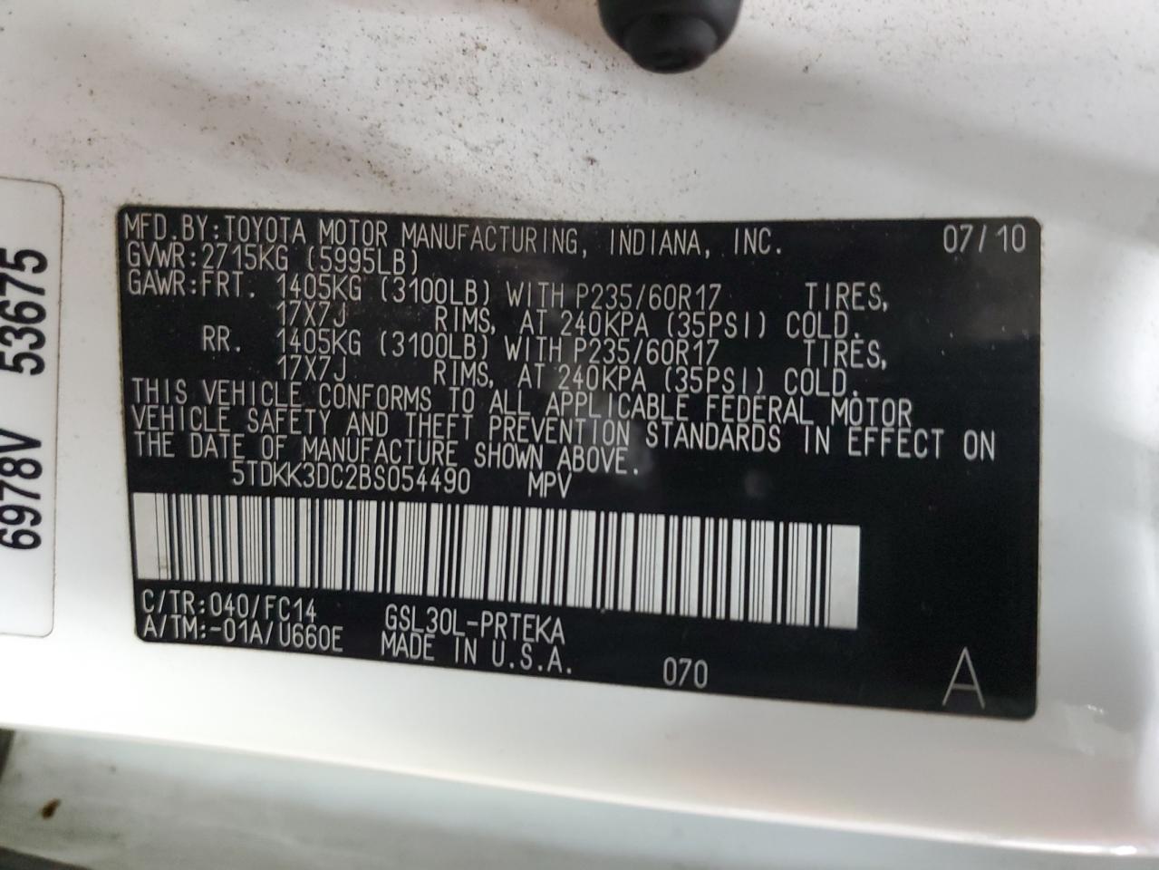 2011 Toyota Sienna Le VIN: 5TDKK3DC2BS054490 Lot: 82466925