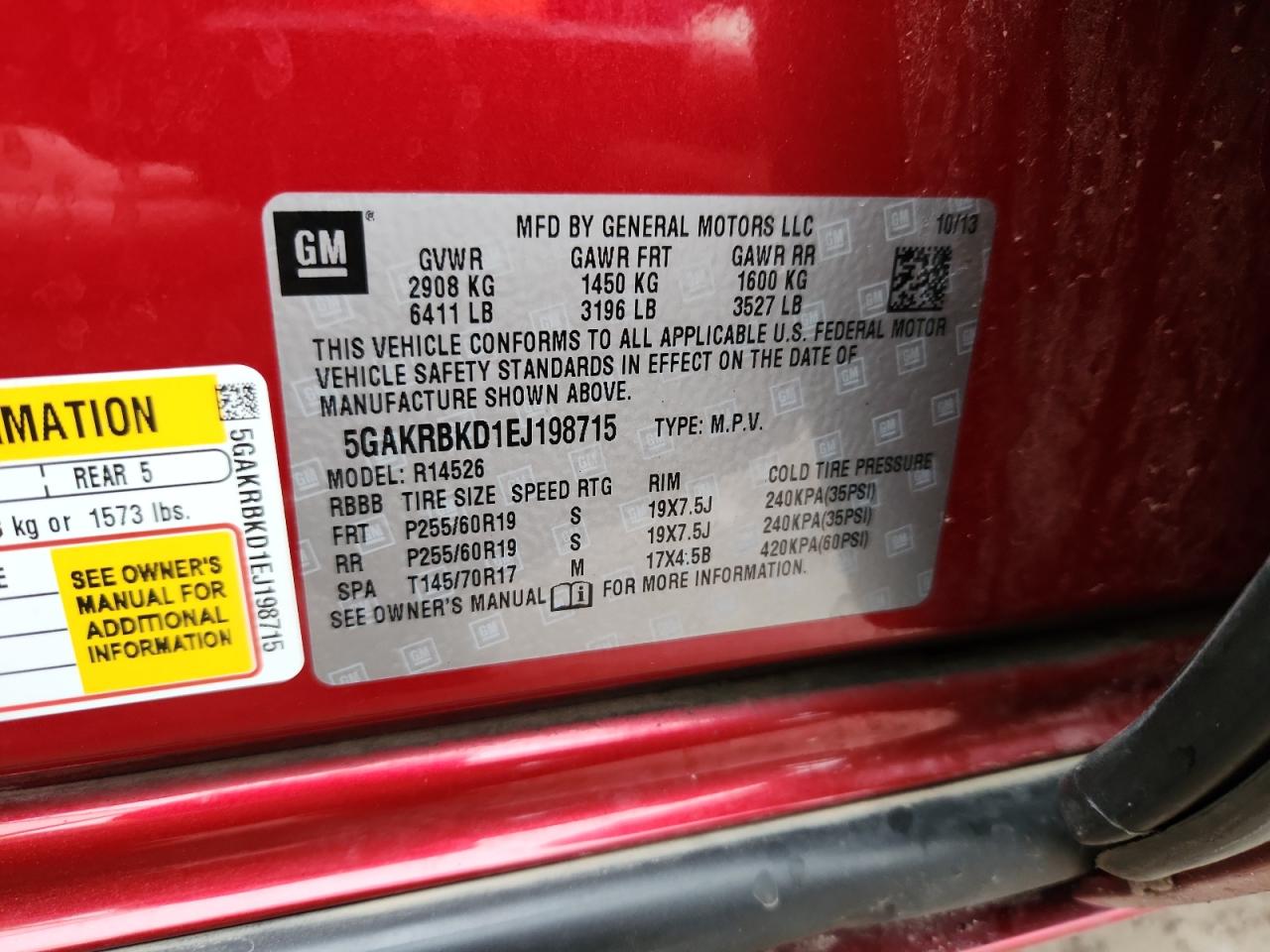 2014 Buick Enclave VIN: 5GAKRBKD1EJ198715 Lot: 89707915