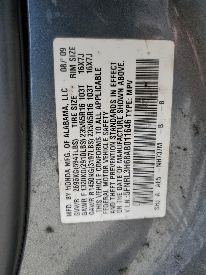 2010 Honda Odyssey Exl VIN: 5FNRL3H68AB011646 Lot: 89509985