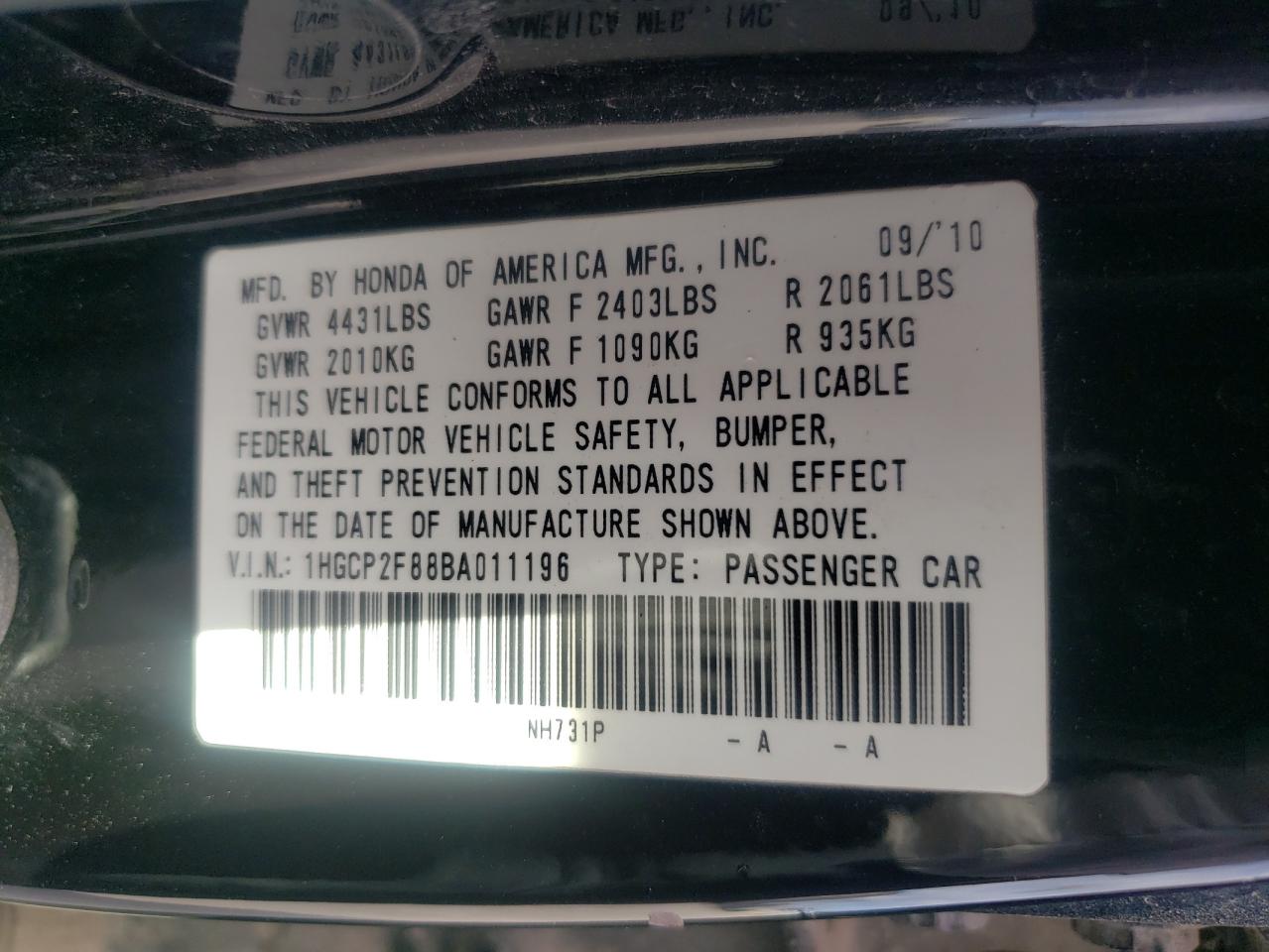 2011 Honda Accord Exl VIN: 1HGCP2F88BA011196 Lot: 85871805