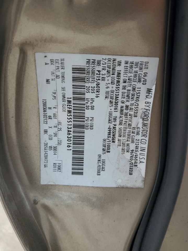 2003 Mercury Sable Ls Premium VIN: 1MEFM55S13A630161 Lot: 84919745