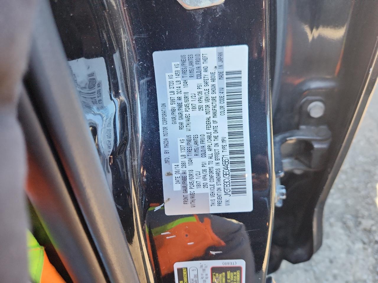 2014 Mazda Cx-9 Touring VIN: JM3TB3CV3E0445671 Lot: 85872975