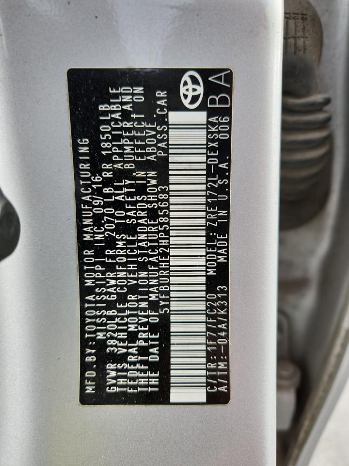 2017 Toyota Corolla L VIN: 5YFBURHE2HP585683 Lot: 86861605