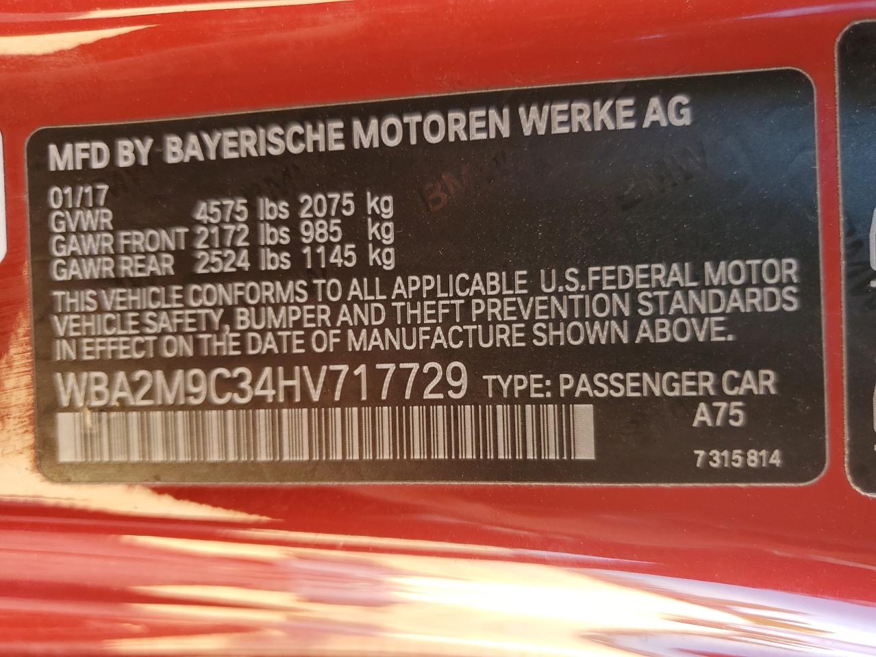 2017 BMW 230Xi VIN: WBA2M9C34HV717729 Lot: 82220935