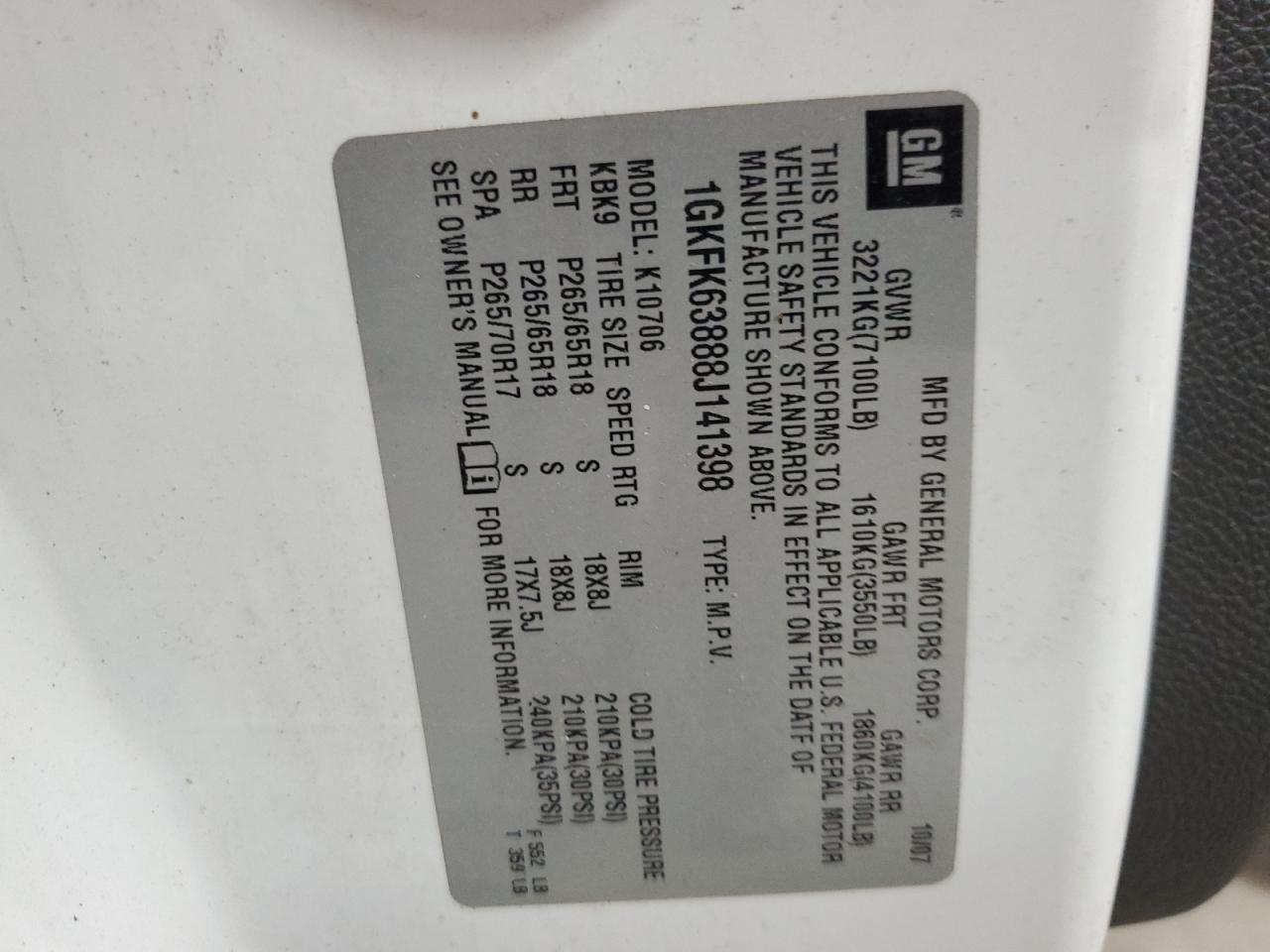 2008 GMC Yukon Denali VIN: 1GKFK63888J141398 Lot: 84635285