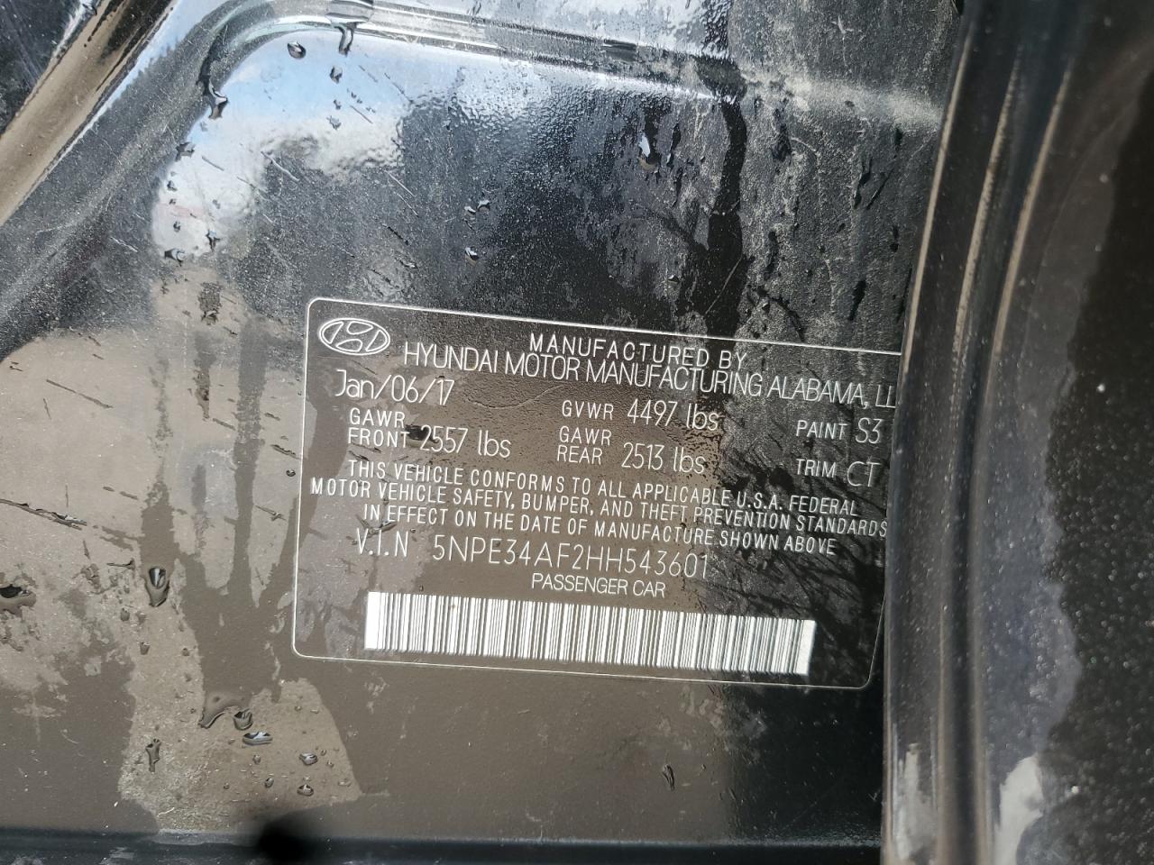 2017 Hyundai Sonata Sport VIN: 5NPE34AF2HH543601 Lot: 84419495