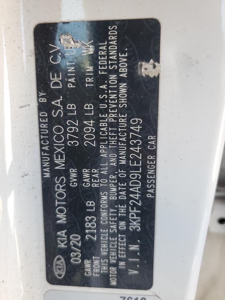 2020 Kia Forte Fe VIN: 3KPF24AD9LE243749 Lot: 86339125