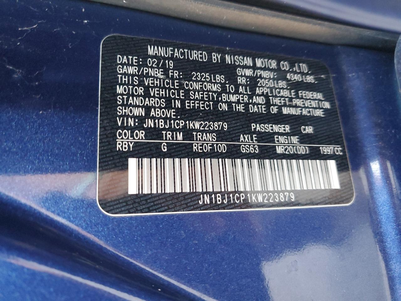 2019 Nissan Rogue Sport S VIN: JN1BJ1CP1KW223879 Lot: 84000455