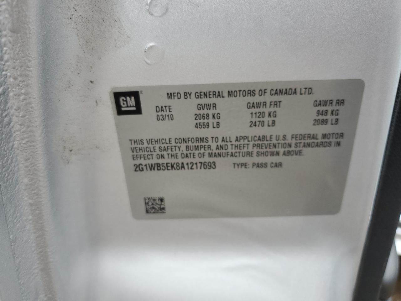 2010 Chevrolet Impala Lt VIN: 2G1WB5EK8A1217693 Lot: 82255635